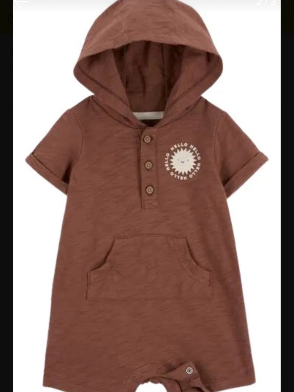 Carter's Boys 6M Brown Cotton Romper Hooded Short Sleeve